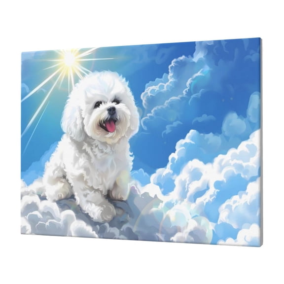 Naloa Cute Cloud Bichon Frise Print Canvas Picture,Wall Pictures, Modern Decorative Poster,Art Prints for Bedroom, Toilet, 40 x 30 cm, Built-in Wooden Frame