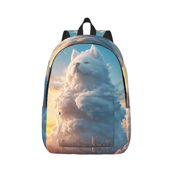 Naloa Cute Cloud Cat Canvas Backpack for Men Women Rucksack Casual Travel Daypack College Tote Satchel Bookbag for Teens-Small