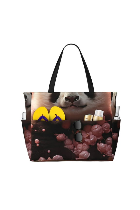 Cute Cloud Panda Large Capacity Beach Bag, Waterproof Sandproof Beach Swim Pool Bag Tote Bag for Women