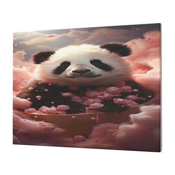 Naloa Cute Cloud Panda Print Canvas Picture,Wall Pictures, Modern Decorative Poster,Art Prints for Bedroom, Toilet, 40 x 30 cm, Built-in Wooden Frame