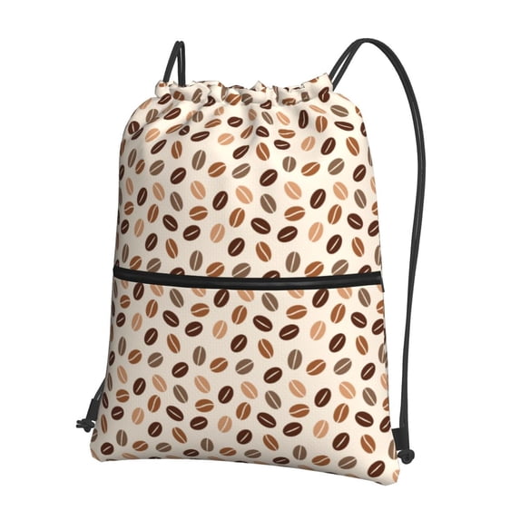 Naloa Cute Coffee Bean Print Drawstring Backpack String Bag Cinch Water Resistant for Gym Shopping Sport Yoga
