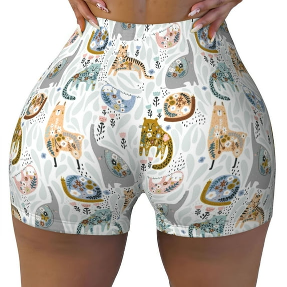Naloa Cute Colorful Animal Biker Shorts for Women Seamless Scrunch Short Women’s Yoga Shorts for Gym Running Sport Shorts - X-Large