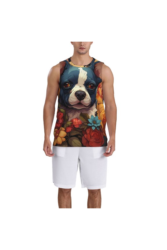 Cute Colorful Flower French Bulldog Basketball Jersey Reversible Men's Mesh Athletic Sports Shirts Training Practice S-4XLLarge