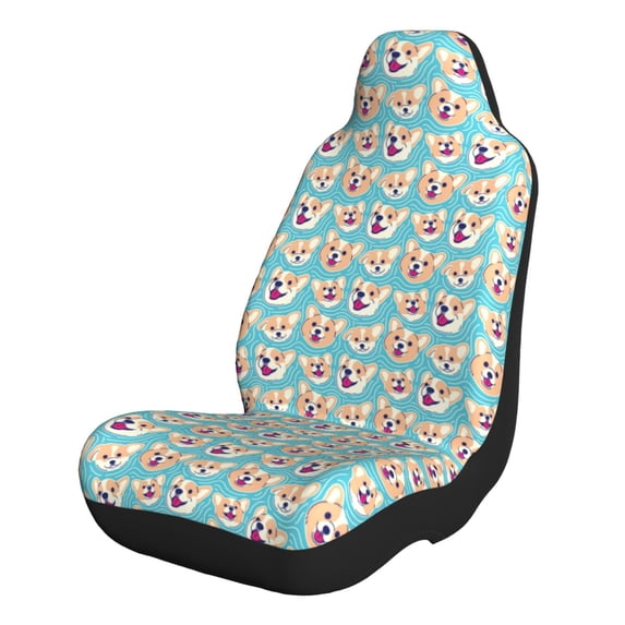 Naloa Cute Corgi Head Car Seat Covers 2PCs Front Car Seat Covers Universal fit for Most Cars SUVs and Trucks - 2 PCS