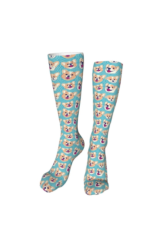 Cute Corgi Head High Stockings Women Thigh High Stockings Over Knee Long Stockings-One Size