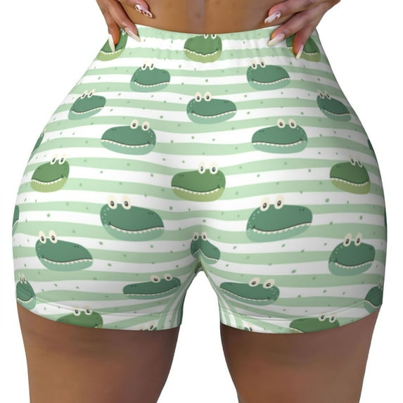 Naloa Cute Crocodile Biker Shorts for Women Seamless Scrunch Short Women’s Yoga Shorts for Gym Running Sport Shorts - XX-Large