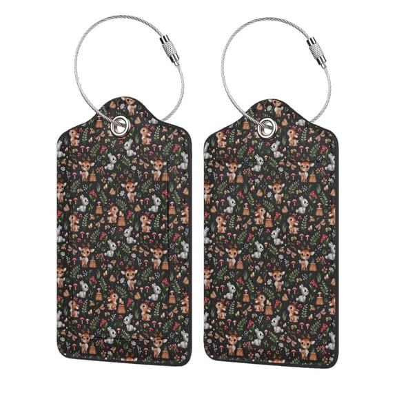 Naloa Cute Deer Luggage Tag for Suitcase Leather Baggage Tag with Stainless Steel Loop Privacy Cover for Women Men Girls-2 PCS