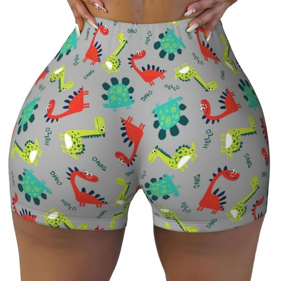 Naloa Cute Dinosaur Biker Shorts for Women Seamless Scrunch Short Women’s Yoga Shorts for Gym Running Sport Shorts - Medium