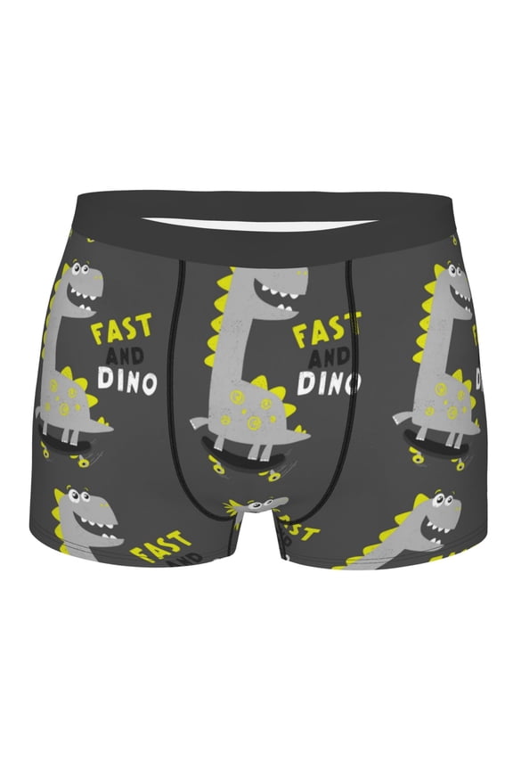 Cute Dinosaur Skate On Grey Background Print Mens Underwear - Boxers for Men, Classic Briefs for Men