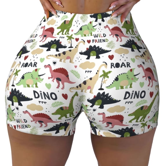 Naloa Cute Dinosaurs Biker Shorts for Women Seamless Scrunch Short Women’s Yoga Shorts for Gym Running Sport Shorts - Small