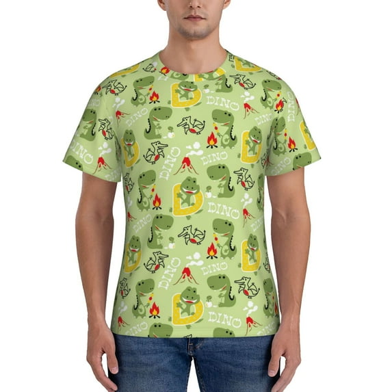 Naloa Cute Dinosaurs Cartoon Men's T-Shirt Sport T-shirt Men's Basic Tee Casual Men's Shirt, Round Neck, Short Sleeves - XX-Large