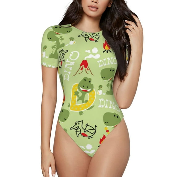 Naloa Cute Dinosaurs Cartoon Women's Short-Sleeved Onesie, One-Piece Swimsuit for Parties, dates, clubs - XX-Large
