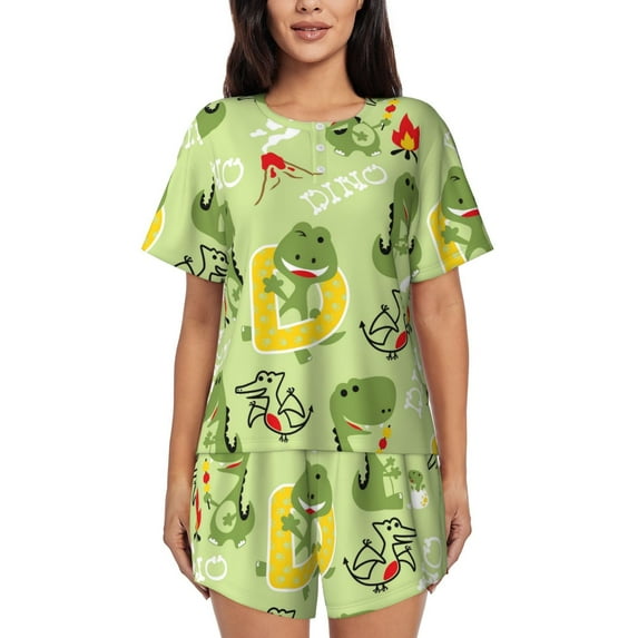 Naloa Cute Dinosaurs Cartoon Women's Short-Sleeved Pajama Set, Loungewear, Summer pajamas, Breathable Cozy - X-Large