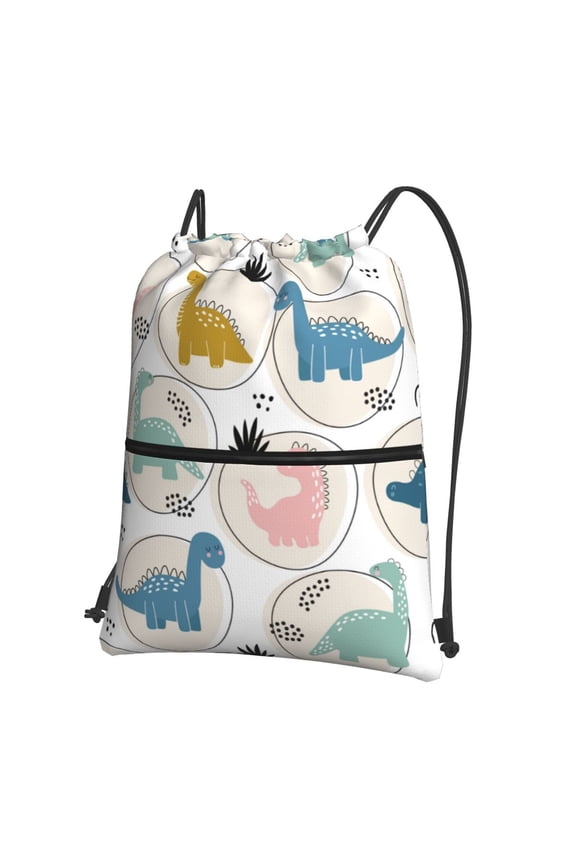 Cute Dinosaurs Drawstring Backpack String Bag Cinch Water Resistant for Gym Shopping Sport Yoga