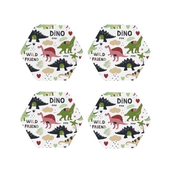 Naloa Cute Dinosaurs Leather Coasters for Drinks, Durable Drink Coasters 4 Set for Tabletop Protection, Luxurious Home Décor and Housewarming Gift ( {designName})Hexagon