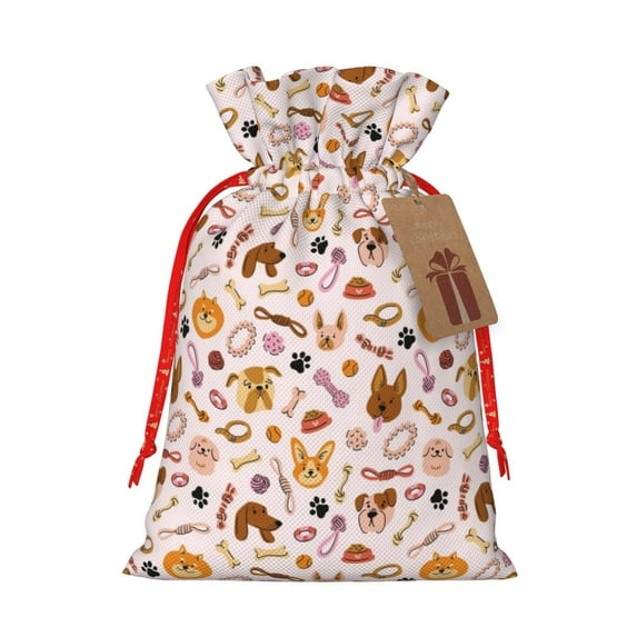 Naloa Cute Dog Drawstring Christmas Bags, 3D Xmas Gift Bags, Christmas Wrapping Bags, Xmas Goodie Bags, Treat Pouch Bags, Party Favor Bags-Small