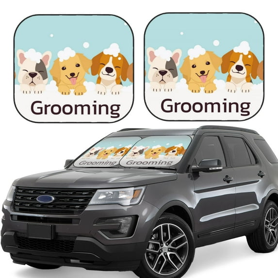 Naloa Cute Dog In Bathtub1 Print 2-Piece Windshield Sunshade,Foldable Car Front Window Sun Shades,for Most Sedans SUV Truck-Large