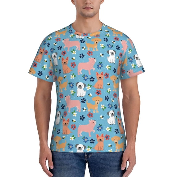 Naloa Cute Dog Men's T-Shirt Sport T-shirt Men's Basic Tee Casual Men's Shirt, Round Neck, Short Sleeves - Medium