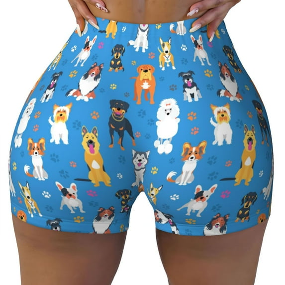 Naloa Cute Dogs Biker Shorts for Women Seamless Scrunch Short Women’s Yoga Shorts for Gym Running Sport Shorts - Medium