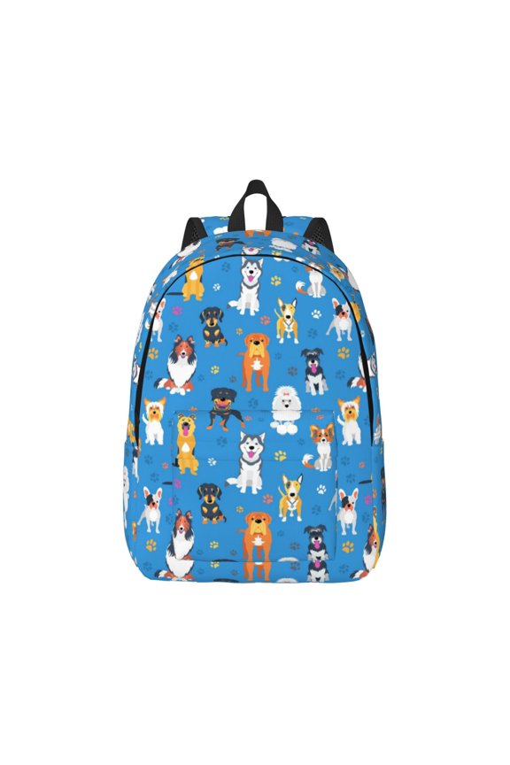 Cute Dogs Canvas Backpack for Men Women Rucksack Casual Travel Daypack College Tote Satchel Bookbag for Teens-Small