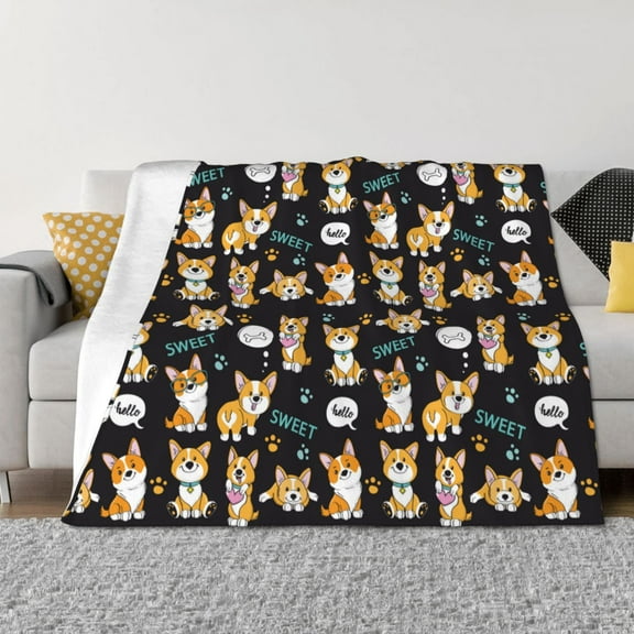Naloa Cute Dogs Corgi Flannel Blankets - Thick and Warm Blanket for Winter, Soft Fuzzy Plush King Blanket for All Seasons40"x30"