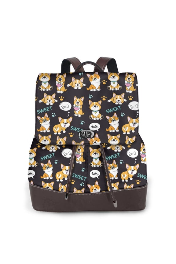 Naloa Cute Dogs Corgi Print Leather Backpack Purse for Women and Ladies,Shoulder Travel Daypacks Bags,Laptop Backpack for Women