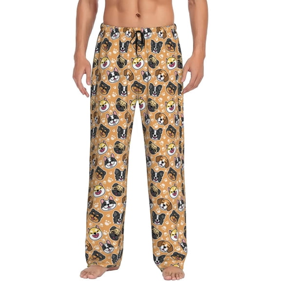 Naloa Cute Dogs Head Pajama Pants Men, PJ Bottoms, Sleep & Lounge Pants-Small