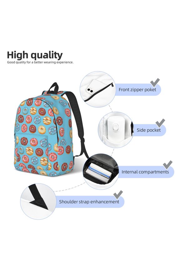 Cute Donut Print Durable Canvas College Rucksack,Laptop Excursion Backpack,Travel Notebook School Backpack,Bookbag For Men Women