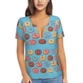 thumbnail image 1 of Naloa Cute Donut Print T-Shirts Short Sleeve V Neck Tees for Women Fashion Tops Trendy Lightweight Soft Casual Summer Outfits Clothes, 1 of 1