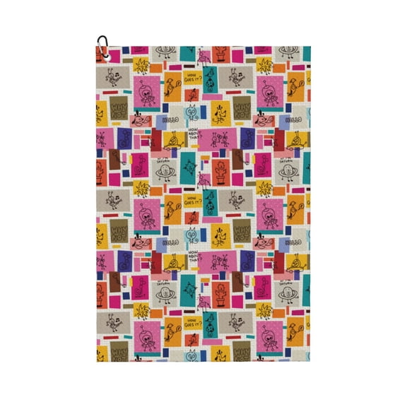 Naloa Cute Doodles Golf Towel Golf Gift for Men and Women Golf Towel with Carabiner Clip to Quickly Remove Mud, Dirt and Sweat