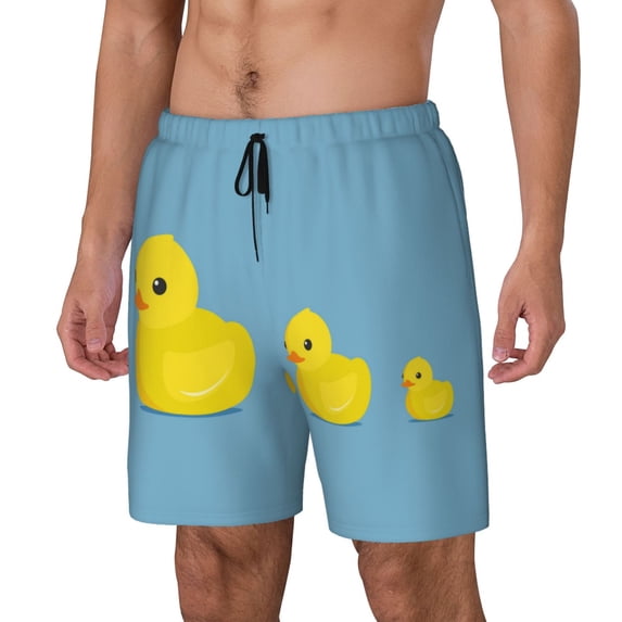 Naloa Cute Ducky Print Men Swim Trunks with Compression Liner ,Board Shorts,Men's Swim Shorts with Drawstring and Elastic Waistband-Large