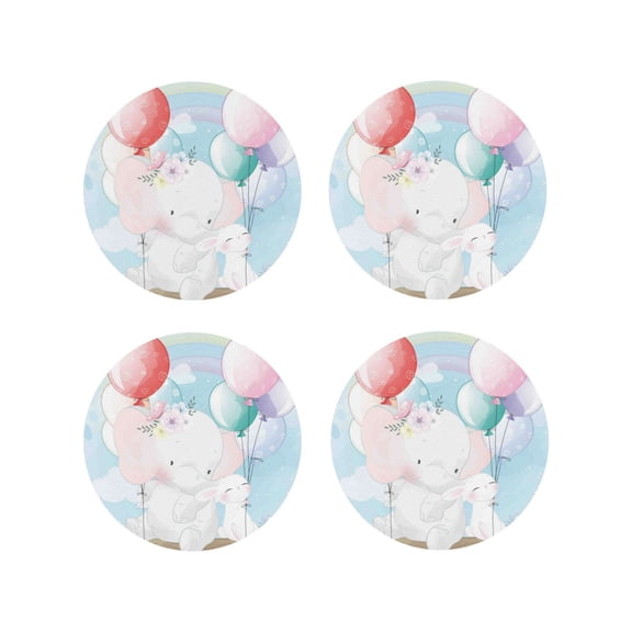 Naloa Cute Elephant Leather Coasters for Drinks, Durable Drink Coasters 4 Set for Tabletop Protection, Luxurious Home Décor and Housewarming Gift ( {designName})Round Shape