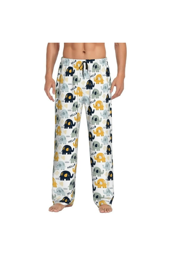 Cute Elephant Pajama Pants Men, PJ Bottoms, Sleep & Lounge Pants-Medium