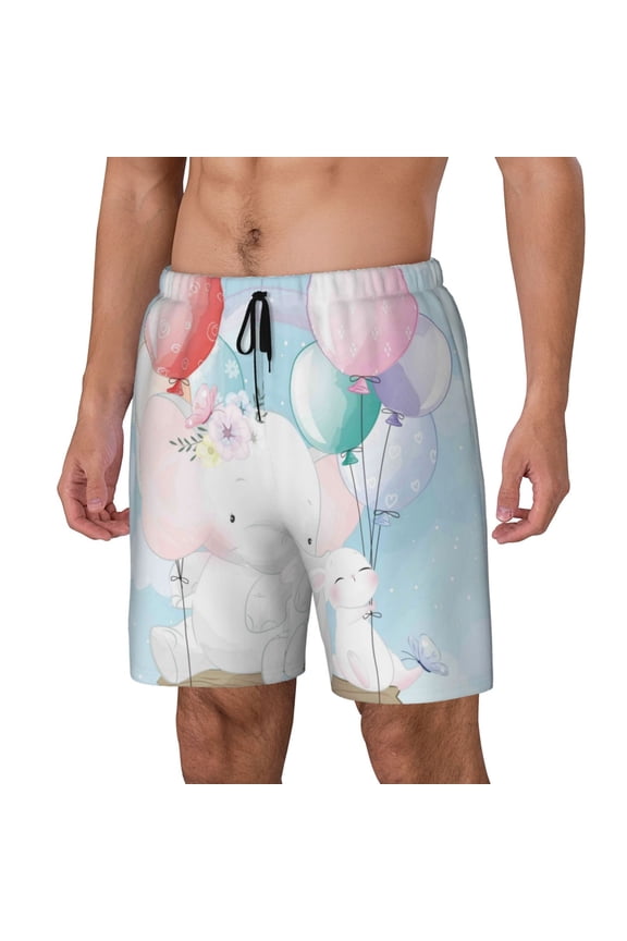 Cute Elephant Print Men Swim Trunks with Compression Liner ,Board Shorts,Men's Swim Shorts with Drawstring and Elastic Waistband-Medium