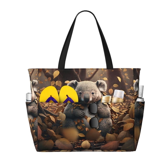 Naloa Cute Fallen Leaf Koala Large Capacity Beach Bag, Waterproof Sandproof Beach Swim Pool Bag Tote Bag for Women