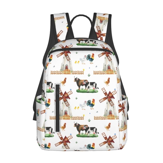 Naloa Cute Farm Print Lightweight DayBackpack Suitable for school, work, shopping, travel, etc.