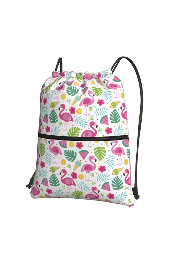 Cute Flamingo Drawstring Backpack String Bag Cinch Water Resistant for Gym Shopping Sport Yoga