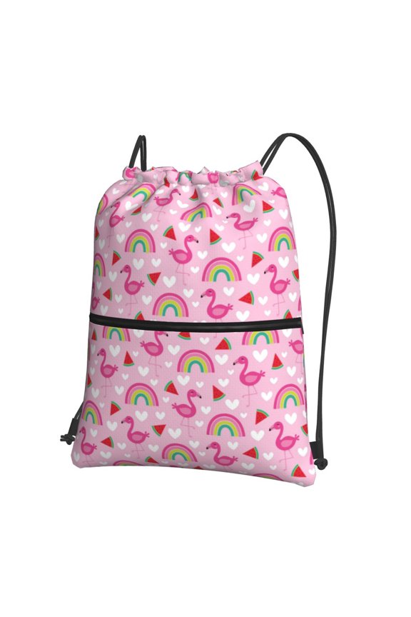 Cute Flamingo Drawstring Backpack String Bag Cinch Water Resistant for Gym Shopping Sport Yoga