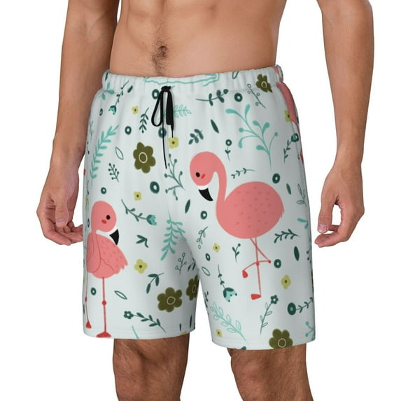 Naloa Cute Flamingo Print Men Swim Trunks with Compression Liner ,Board Shorts,Men's Swim Shorts with Drawstring and Elastic Waistband-XX-Large