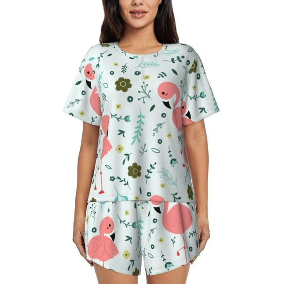 Naloa Cute Flamingo Women's Short-Sleeved Pajama Set, Loungewear, Summer pajamas, Breathable Cozy - 4X-Large