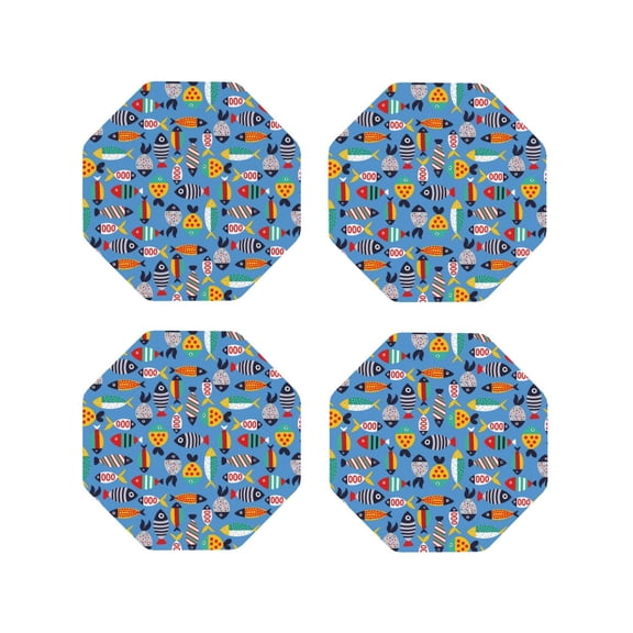 Naloa Cute Flat Fish Leather Coasters for Drinks, Durable Drink Coasters 4 Set for Tabletop Protection, Luxurious Home Décor and Housewarming Gift ( {designName})Octagon