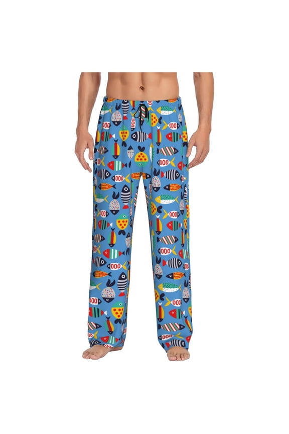 Cute Flat Fish Pajama Pants Men, PJ Bottoms, Sleep & Lounge Pants-Small