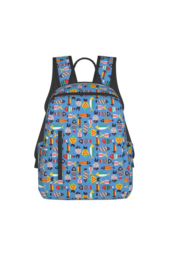 Cute Flat Fish Print Lightweight DayBackpack Suitable for school, work, shopping, travel, etc.