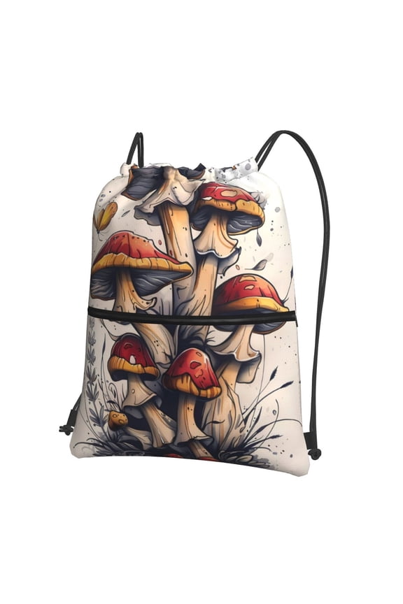Cute Forest Mushrooms Drawstring Backpack String Bag Cinch Water Resistant for Gym Shopping Sport Yoga