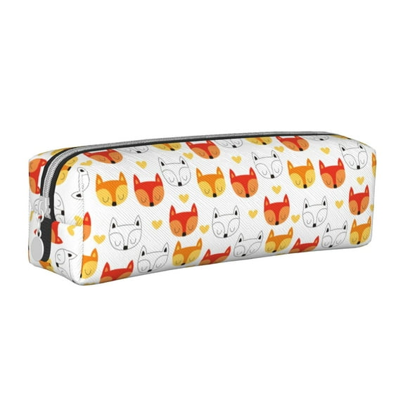 Naloa Cute Fox with Heart Leather Pencil Case, Makeup Pouch, Zipper Pouch for Daily Essentials, Storage Organizer, Cosmetics and Stationary Bag