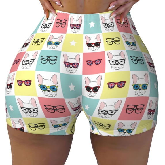Naloa Cute French Bulldog Biker Shorts for Women Seamless Scrunch Short Women’s Yoga Shorts for Gym Running Sport Shorts - Medium