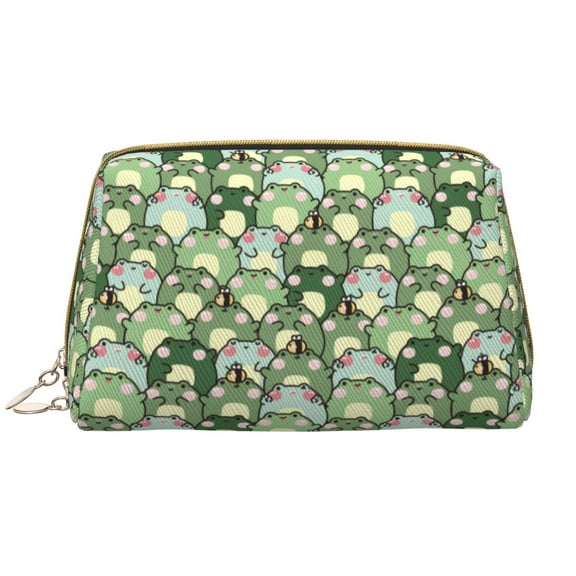 Naloa Cute Frog Leather Makeup Bag for Purse Travel, Portable Small Cosmetic Organizer for Women and Girls, Make up Bag with Zipper