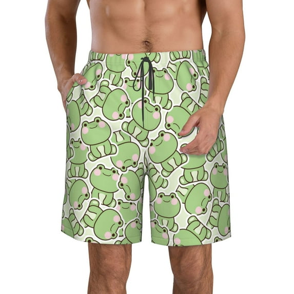 Naloa Cute Frog Men's Beach Shorts, Surfing shorts, Swim trunks, Quick Dry Swim Trunks for Surfing Beach Fun - Medium