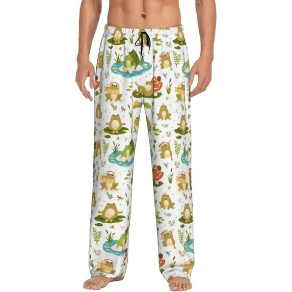 Naloa Cute Frog Pajama Pants Men, PJ Bottoms, Sleep & Lounge Pants-Large