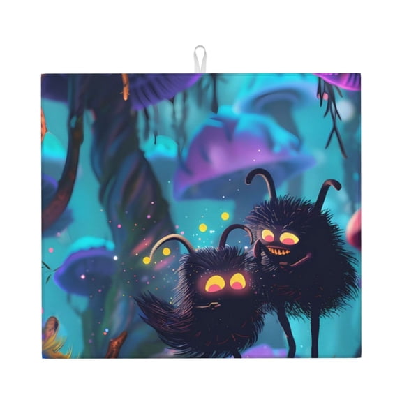 Naloa Cute Fuzzy Fantasy Creatures Dish Drying Mat for Kitchen Counter, Heat Resistant Drainer Mats, Absorbent Draining Mat,Dish Rack Pad,16"x18"